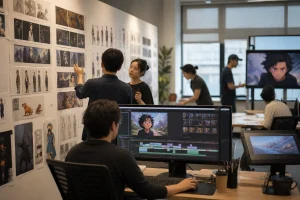 AI漫剧团队进行角色、分镜、剪辑和画面制作